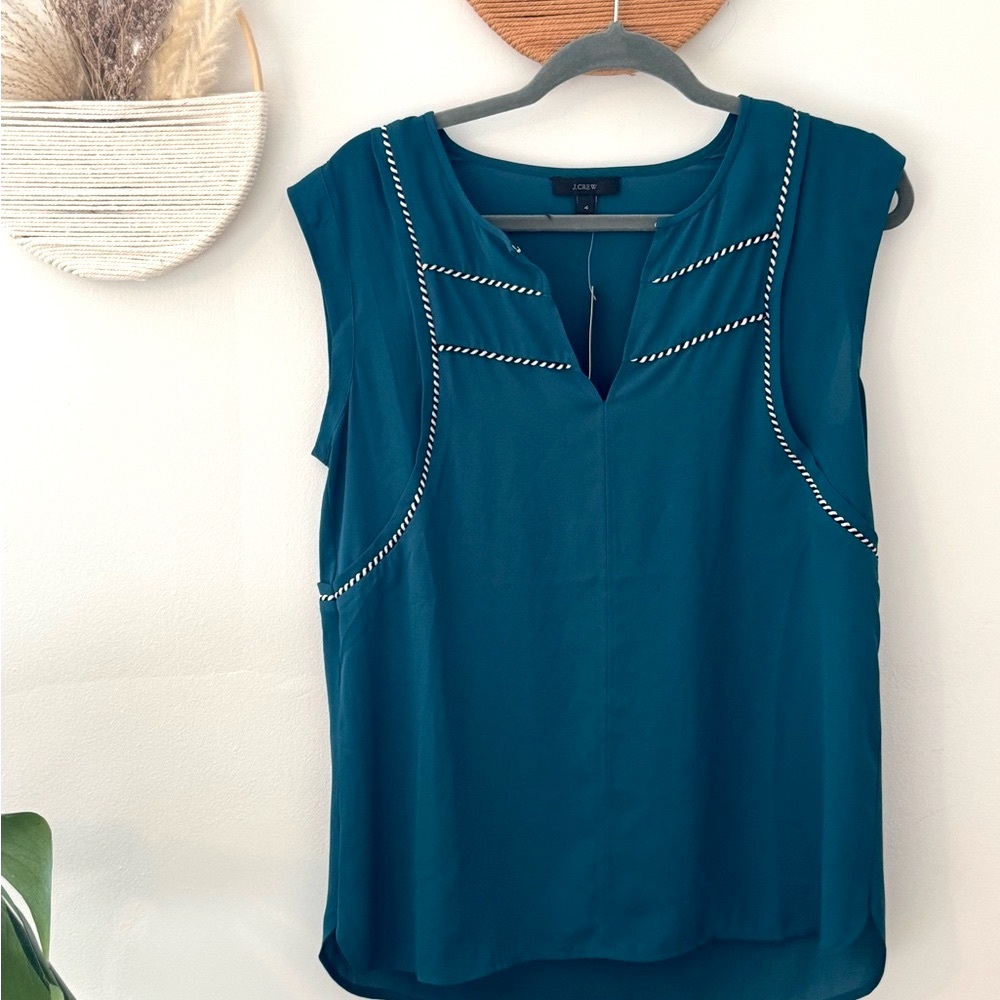 NEW J.Crew Teal Sleeveless Splitneck Blouse Top Size 4